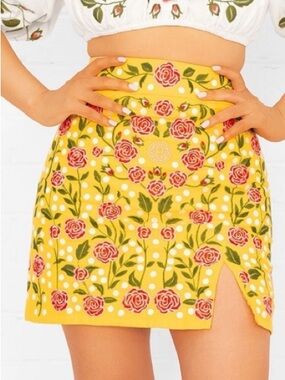 NWOT Herencia Collection Embroidered Rose Garden Skirt 100% Cotton, Waist 29 in.